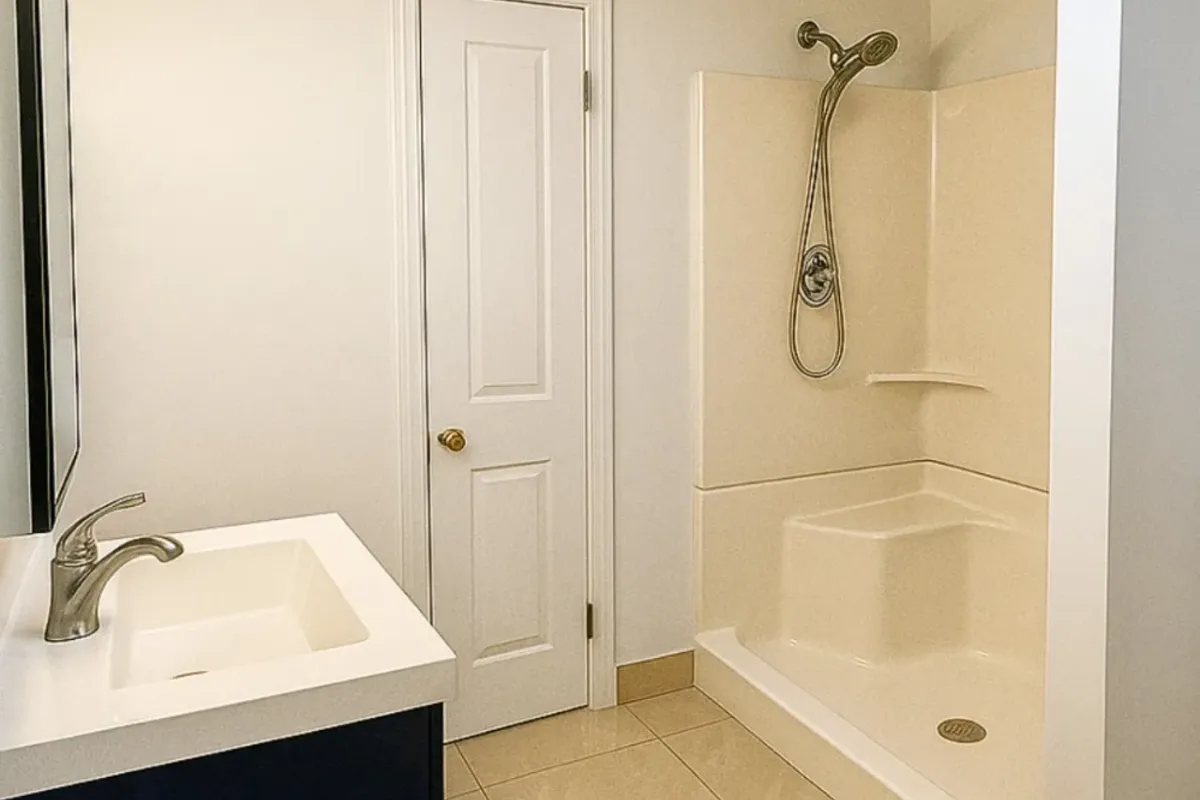 Modern vanity and finish work in a North Reading, MA bathroom remodel by Innov Builders