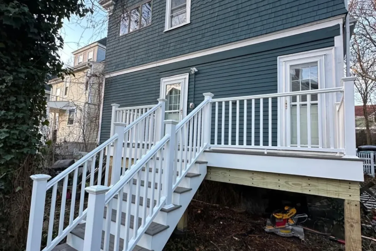New deck installation in progress showing framing costs for a Wakefield, MA home